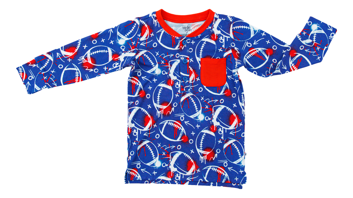 graffiti football henley t- shirt : BLUE AND RED