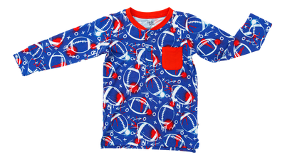 graffiti football henley t- shirt : BLUE AND RED