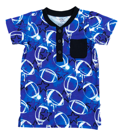 graffiti football henley t- shirt : BLUE AND WHITE WITH STARS