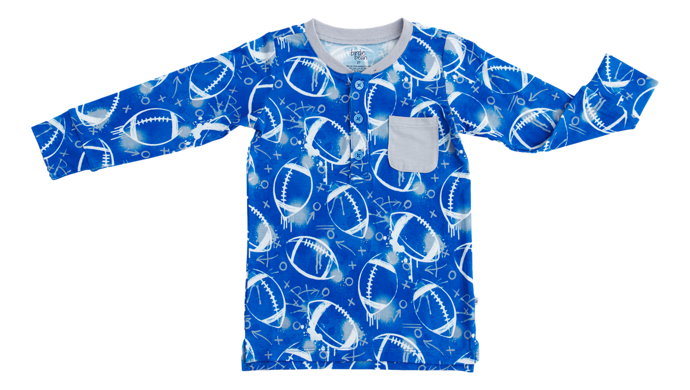 graffiti football henley t- shirt : BLUE AND GREY/SILVER