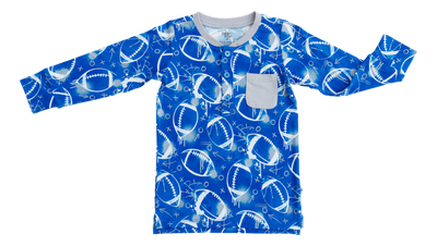 graffiti football henley t- shirt : BLUE AND GREY/SILVER