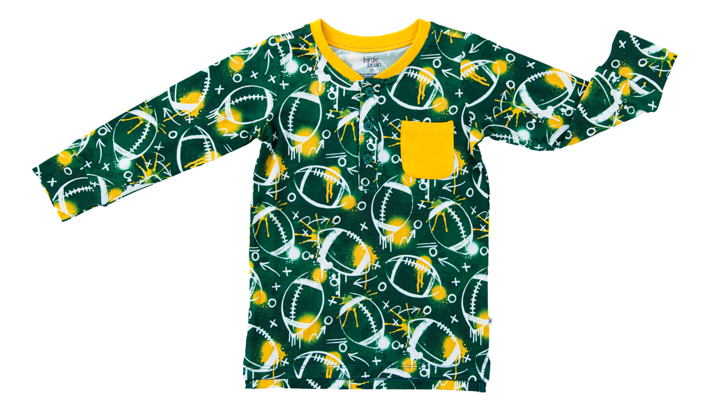 graffiti football henley t- shirt : GREEN AND YELLOW/GOLD