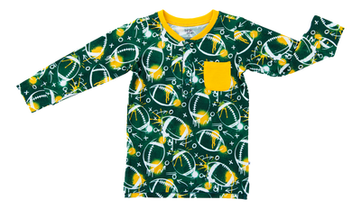 graffiti football henley t- shirt : GREEN AND YELLOW/GOLD