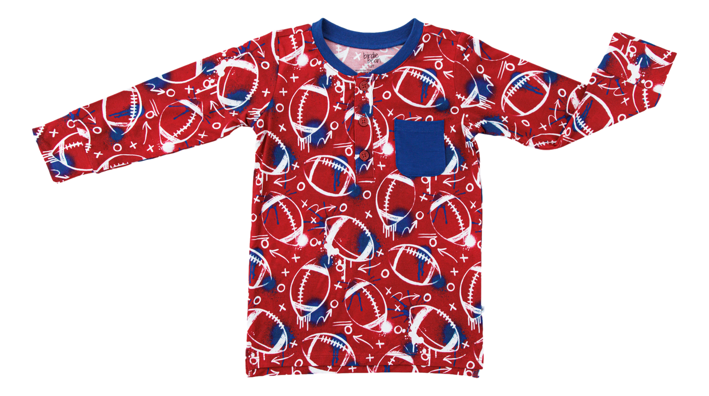 graffiti football henley t- shirt : RED AND NAVY