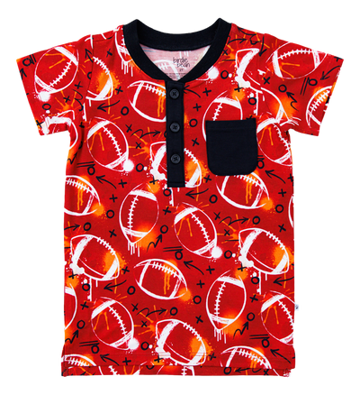 graffiti football henley t- shirt : RED AND ORANGE