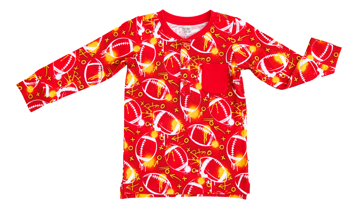 Graffiti Football Henley T-Shirt : RED AND YELLOW/GOLD