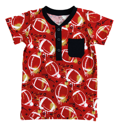 Graffiti Football Henley T-Shirt : RED AND GOLD