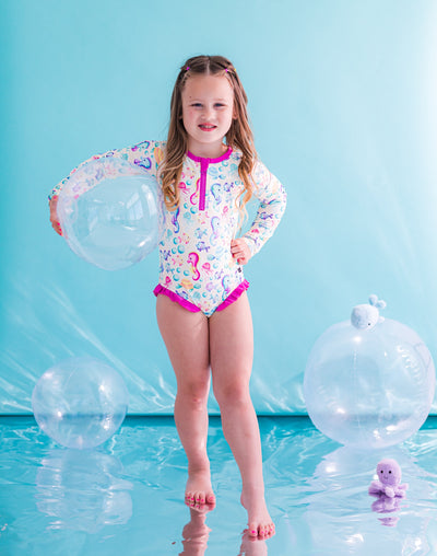 coral rash guard swimsuit: GIRL'S