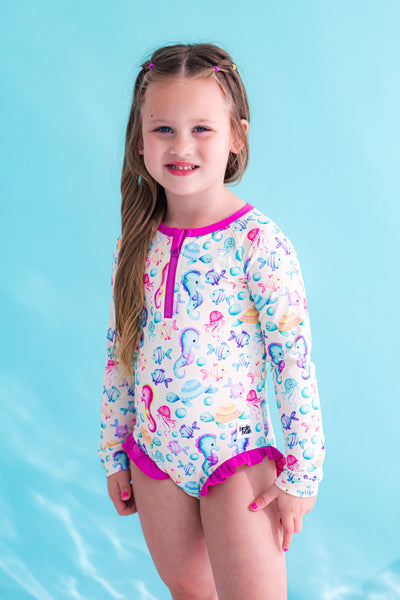 Coral Rash Guard Swimsuit: GIRL'S