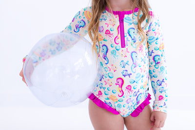 coral rash guard swimsuit: GIRL'S