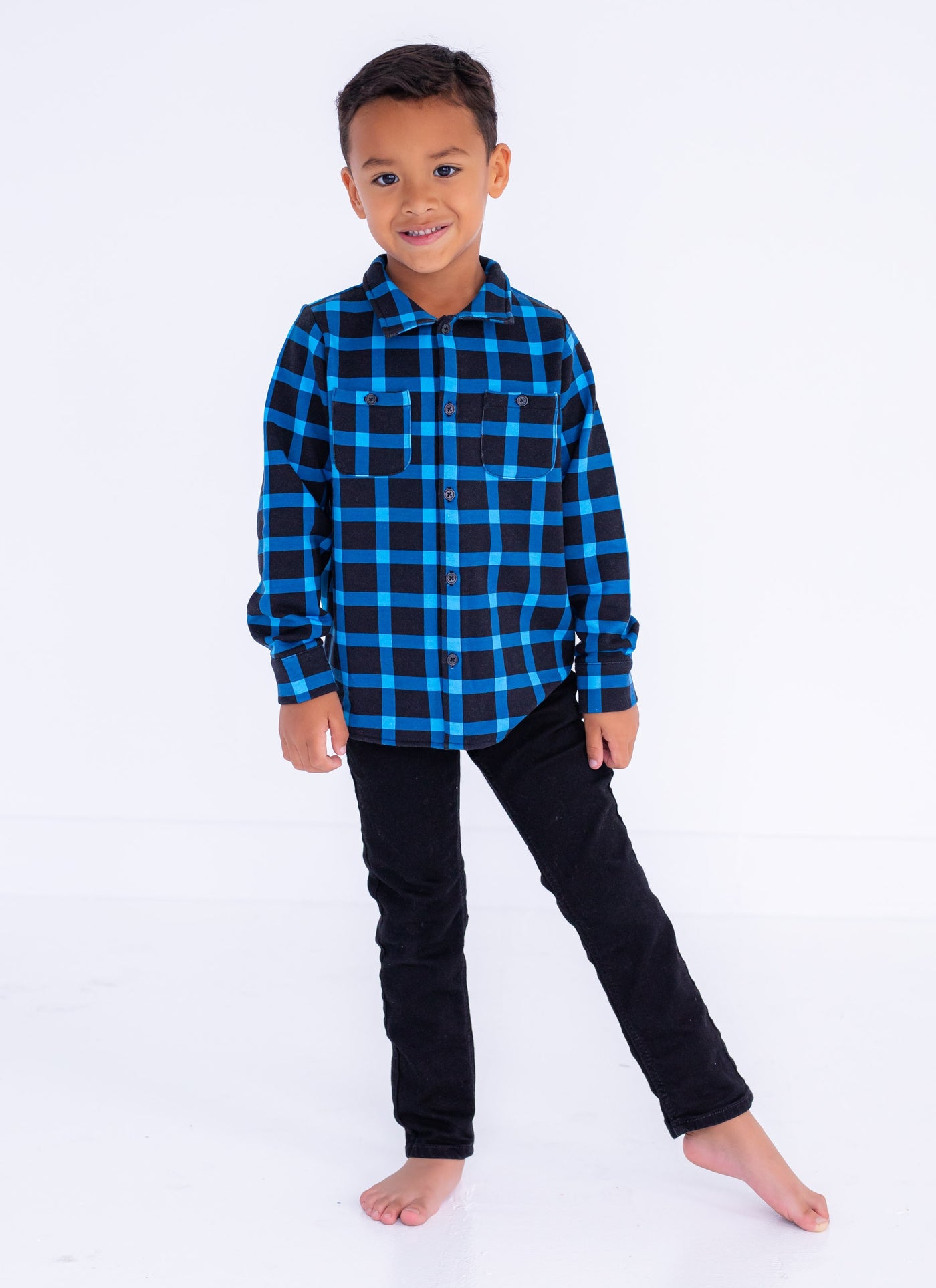 Ice Blue/Black Plaid Flannel