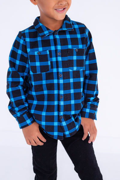 Ice Blue/Black Plaid Flannel