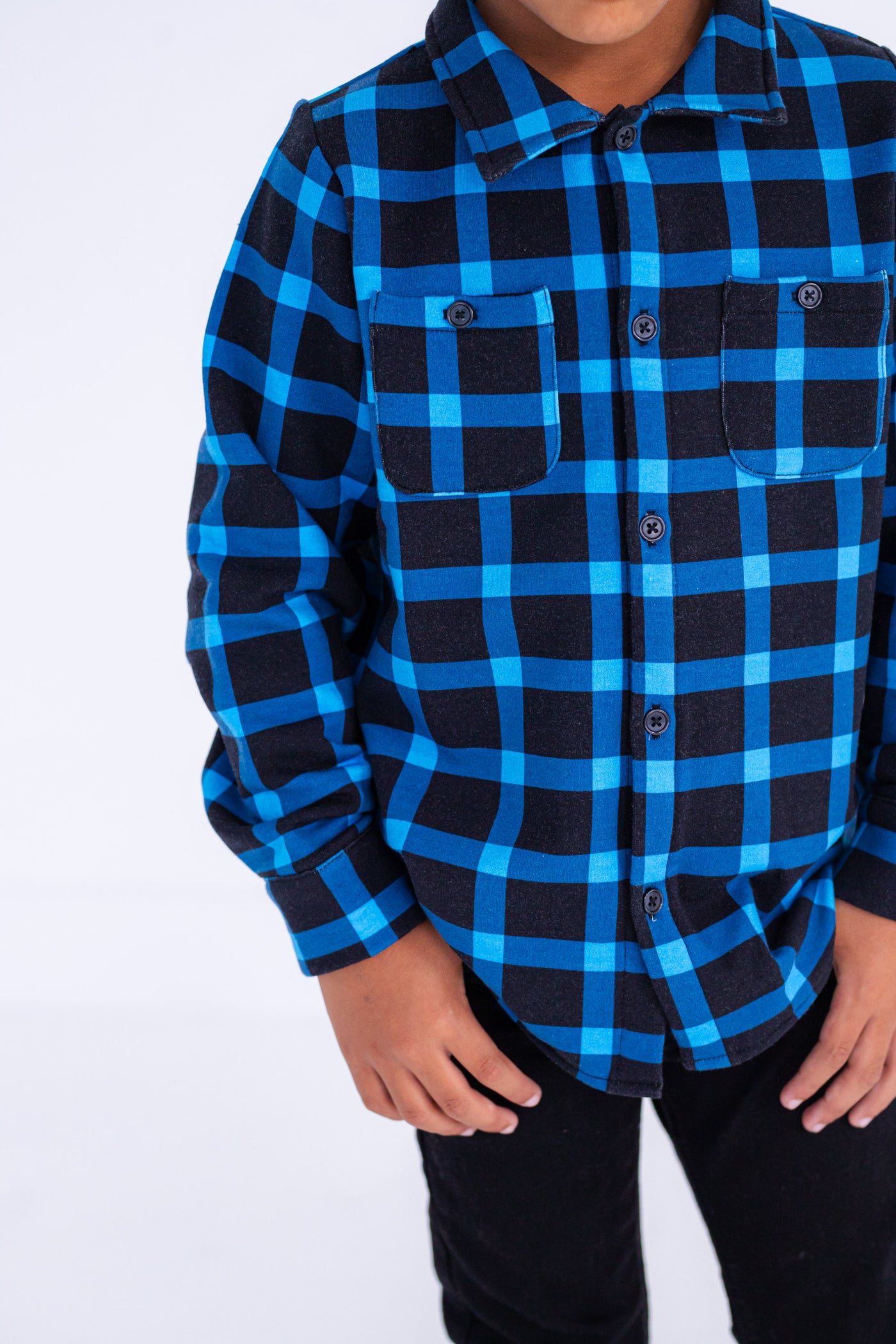 Ice Blue/Black Plaid Flannel