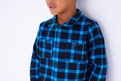 Ice Blue/Black Plaid Flannel