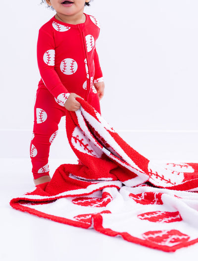 baseball plush blanket- RED/TODDLER