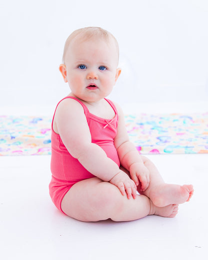 Strawberry ribbed bamboo bodysuit tank for babies with snap closure