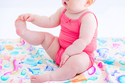 Sleeveless bamboo baby bodysuit tank with soft ribbed texture
