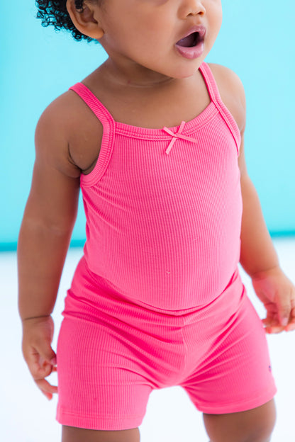 Strawberry ribbed bamboo bodysuit tank for babies with snap closure