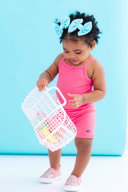 Lightweight bamboo bodysuit tank for infants in strawberry pink