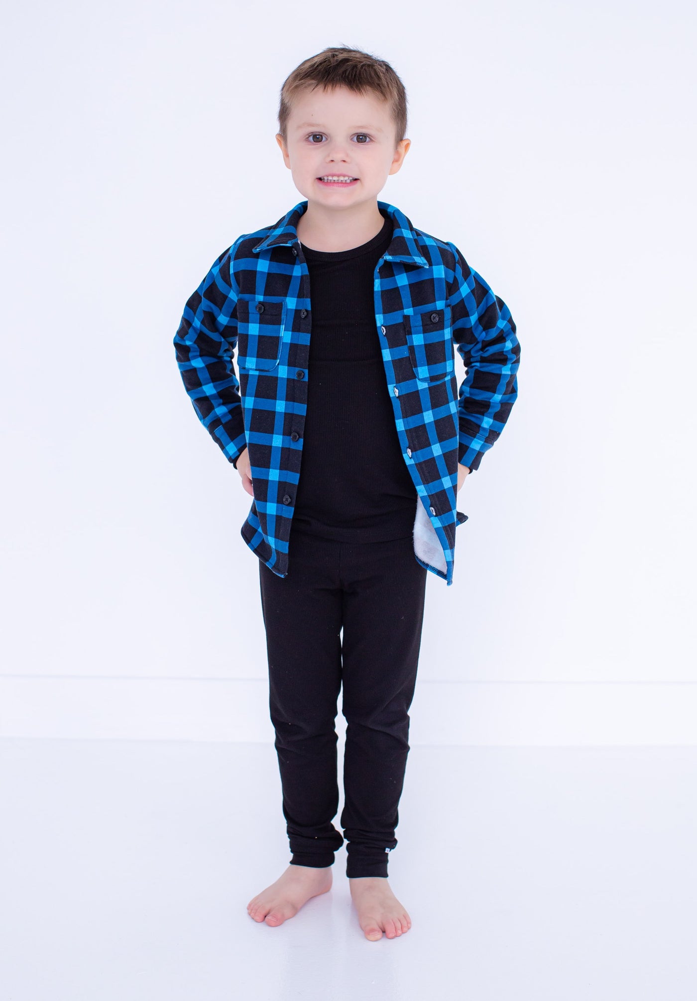 Ice Blue/Black Plaid Flannel