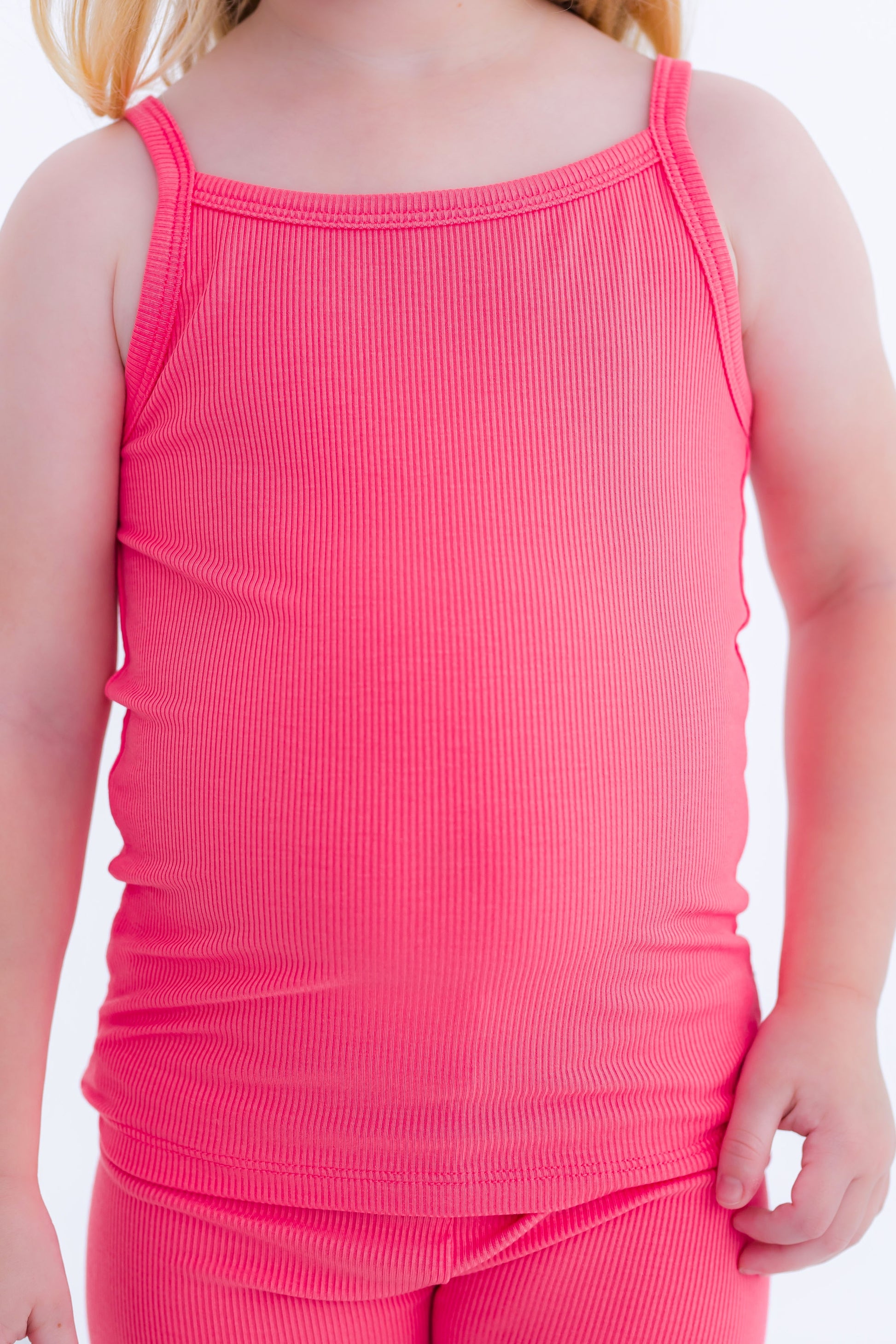 Strawberry ribbed bamboo tank top for kids in bright pink