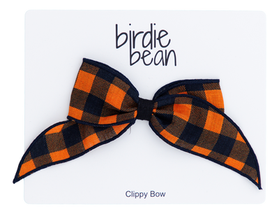 orange/black buffalo plaid clippy bow