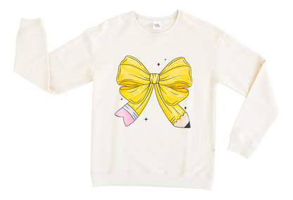Pencil Bow Crewneck Sweatshirt- ADULT