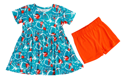 Graffiti Football Peplum Set : AQUA AND ORANGE