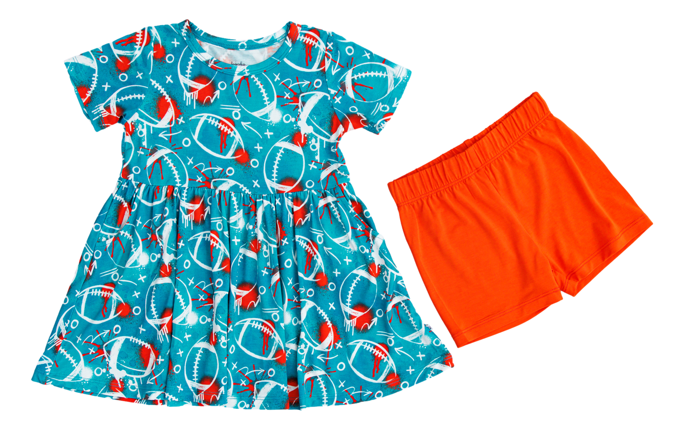 graffiti football peplum set : AQUA AND ORANGE