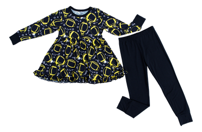 graffiti football peplum set : BLACK AND YELLOW/GOLD