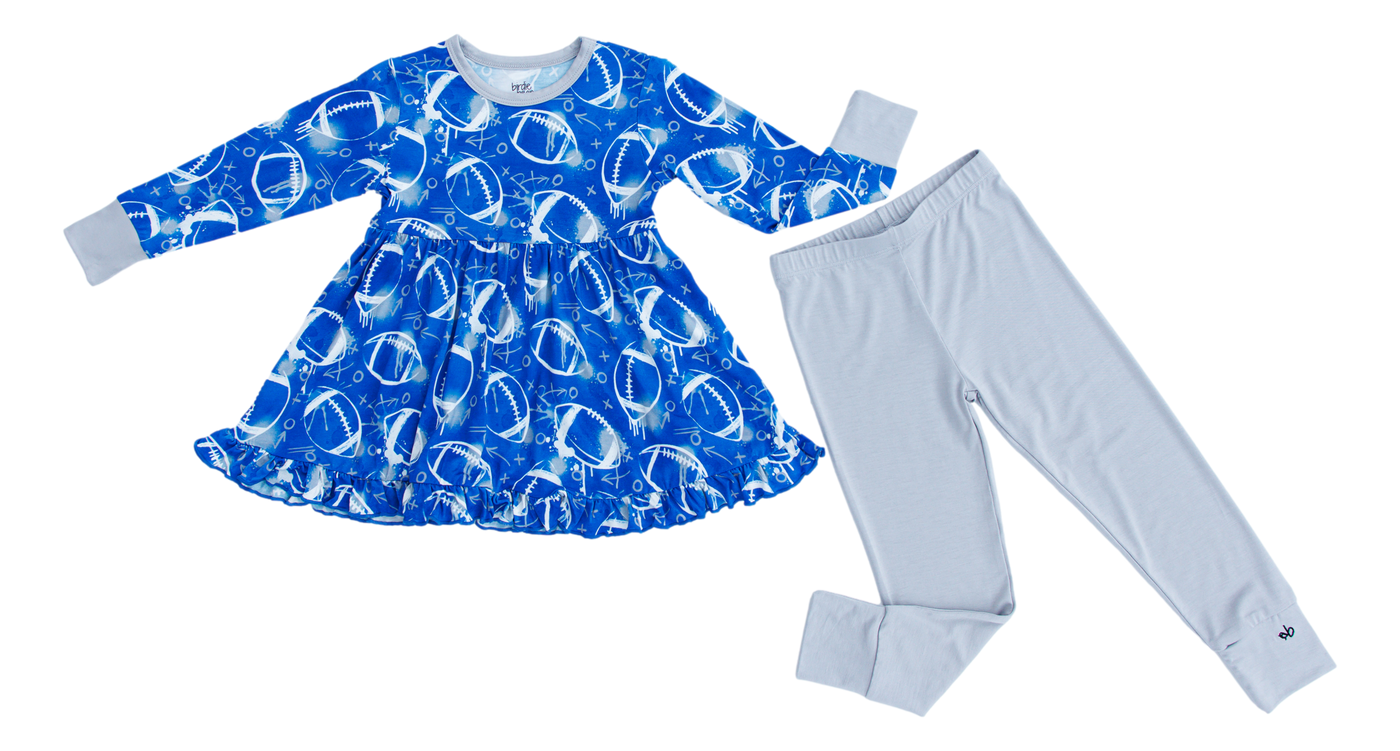 graffiti football peplum set : BLUE AND GREY/SILVER