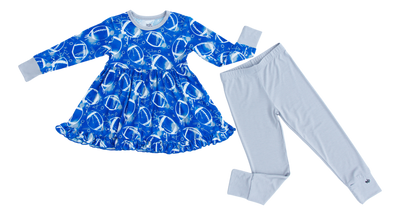 graffiti football peplum set : BLUE AND GREY/SILVER