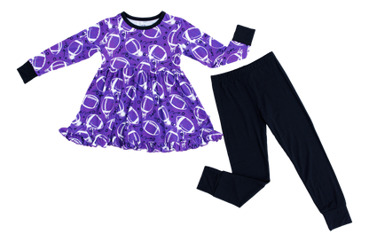 Graffiti Football Peplum Set : PURPLE AND WHITE