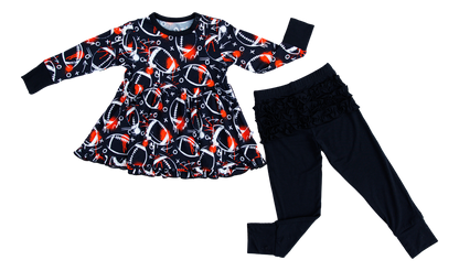 Graffiti Football Peplum Set : BLACK AND ORANGE