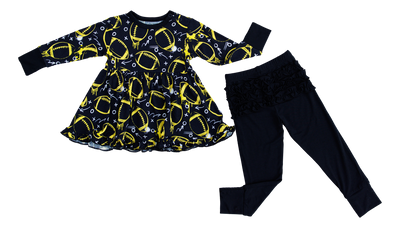 graffiti football peplum set : BLACK AND YELLOW/GOLD