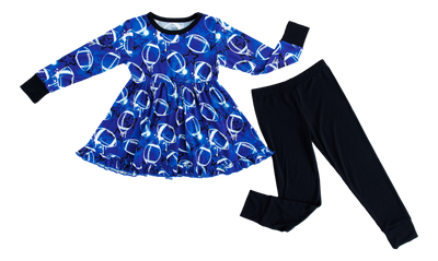 graffiti football peplum set : BLUE AND WHITE WITH STARS