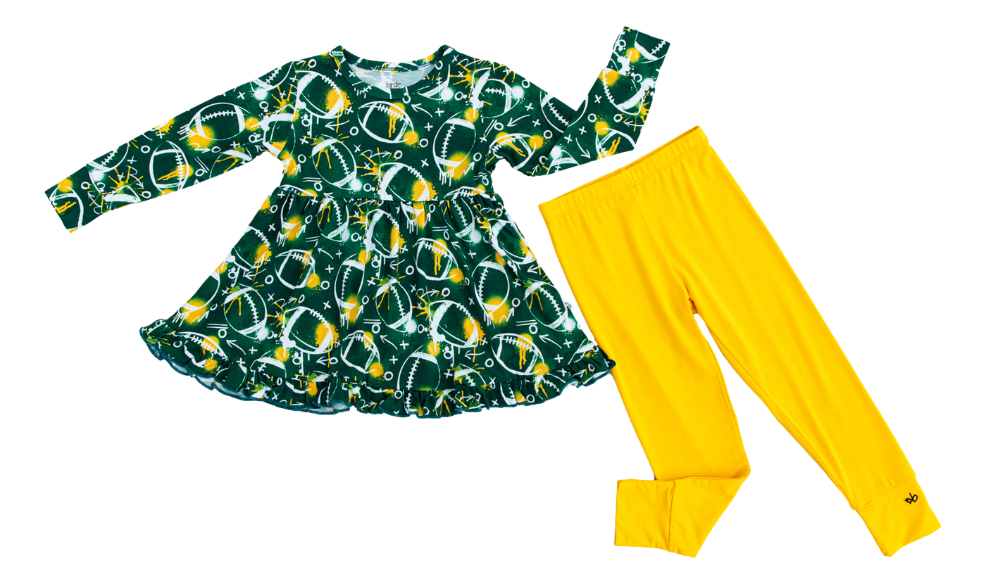 graffiti football peplum set : GREEN AND YELLOW/GOLD