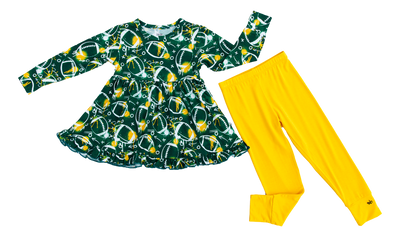 graffiti football peplum set : GREEN AND YELLOW/GOLD