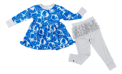 graffiti football peplum set : BLUE AND GREY/SILVER