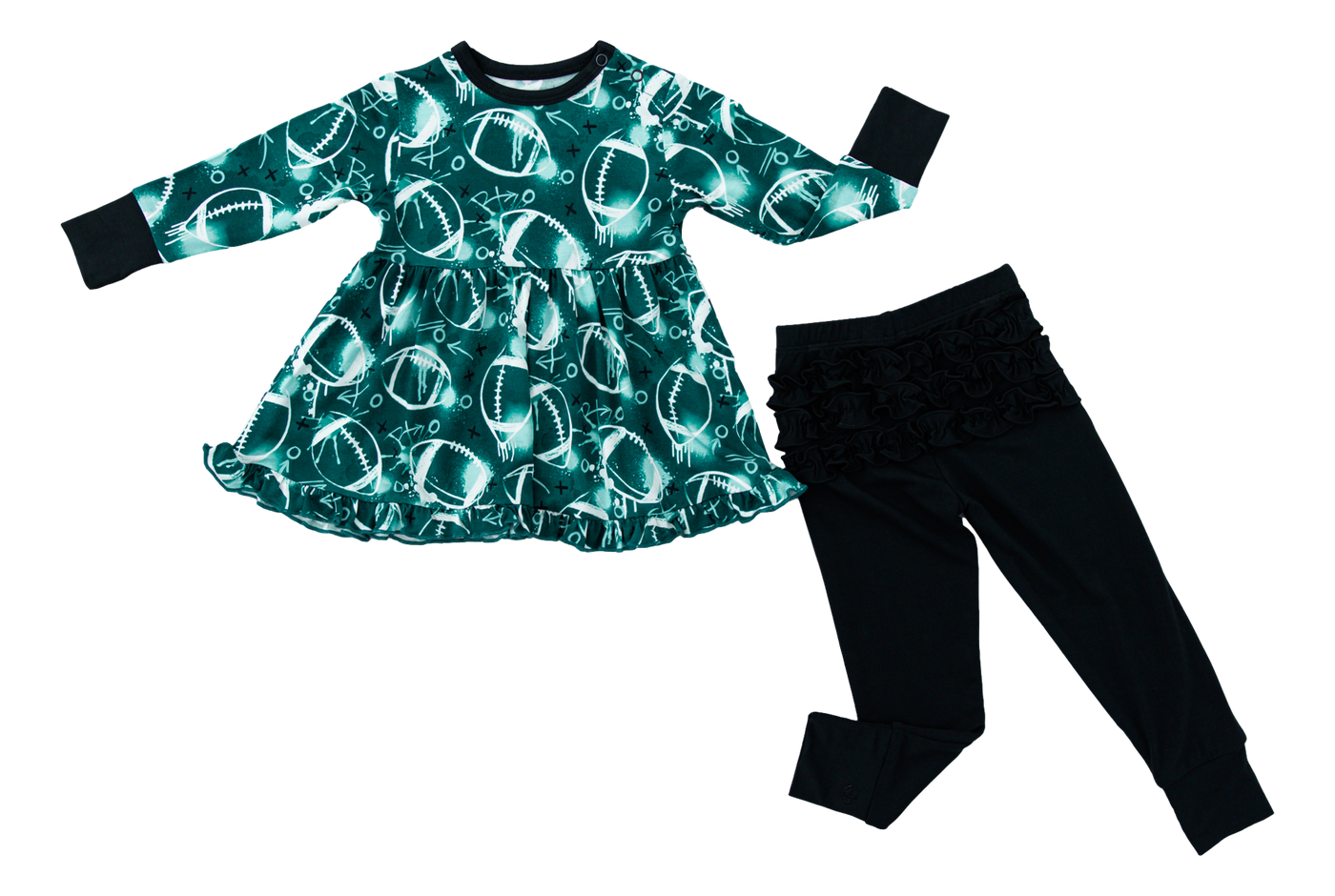 graffiti football peplum set : GREEN AND WHITE/SILVER