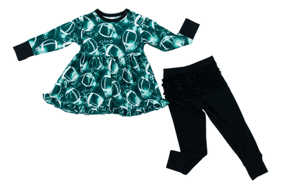 graffiti football peplum set : GREEN AND WHITE/SILVER