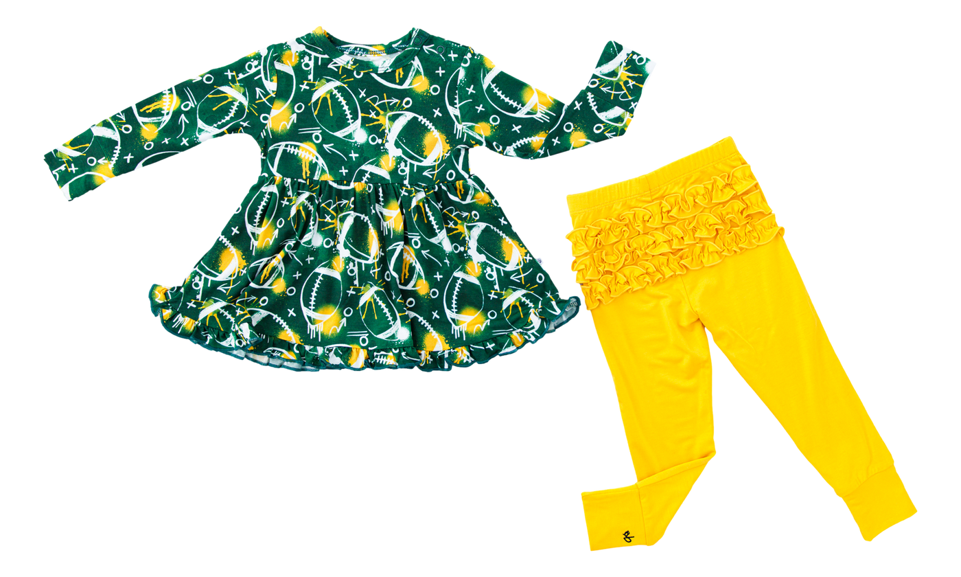 graffiti football peplum set : GREEN AND YELLOW/GOLD