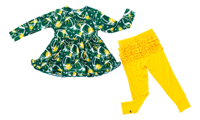 graffiti football peplum set : GREEN AND YELLOW/GOLD