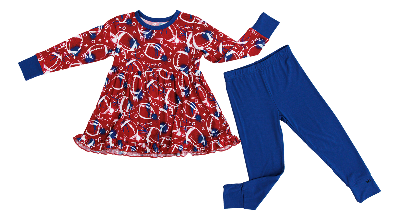 graffiti football peplum set : RED AND NAVY