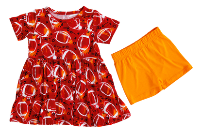 Graffiti Football Peplum Set : RED AND ORANGE