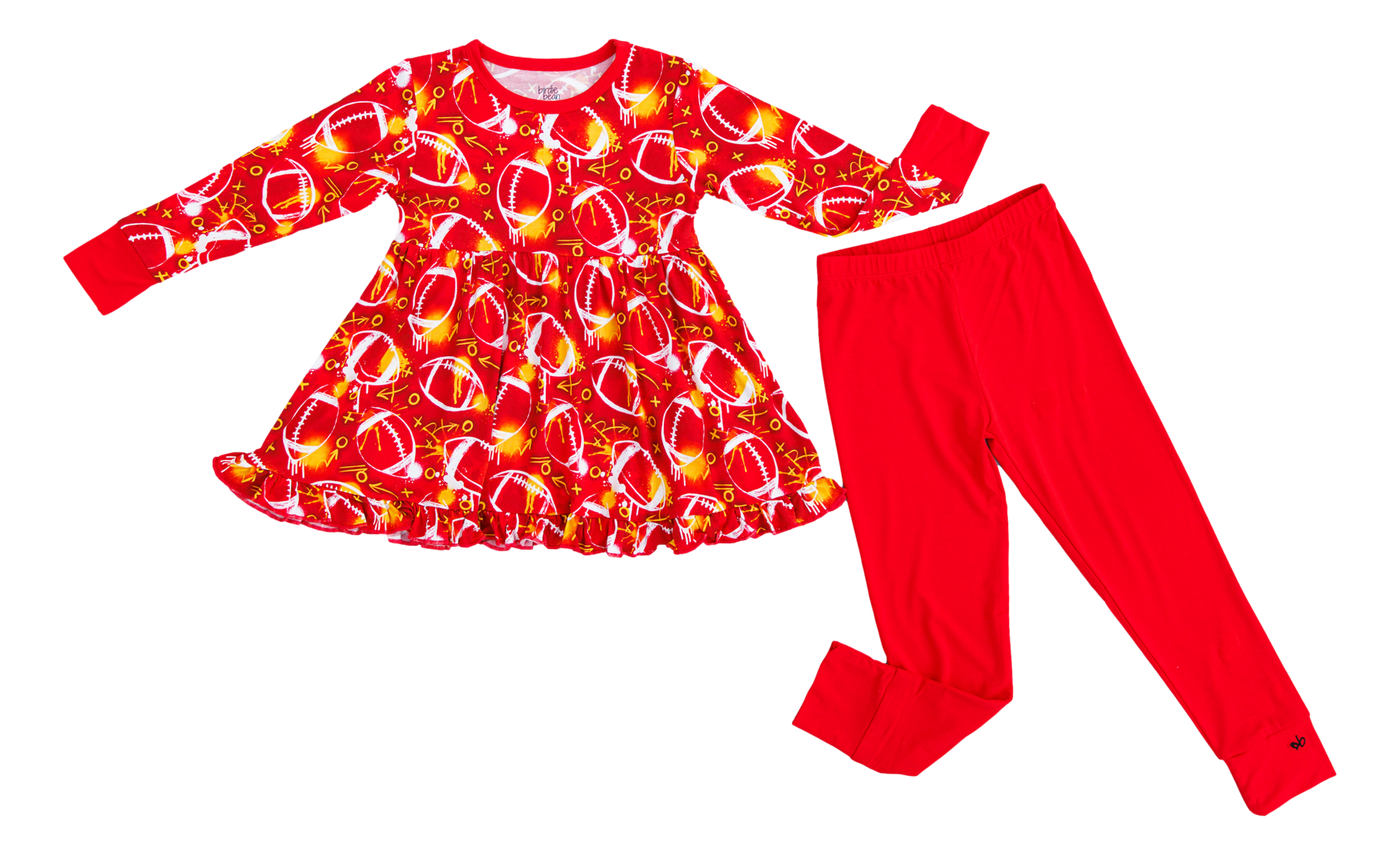 graffiti football peplum set : RED AND YELLOW/GOLD