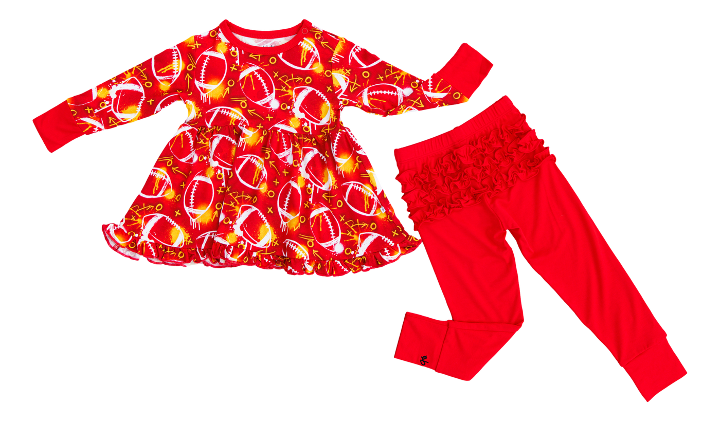 graffiti football peplum set : RED AND YELLOW/GOLD