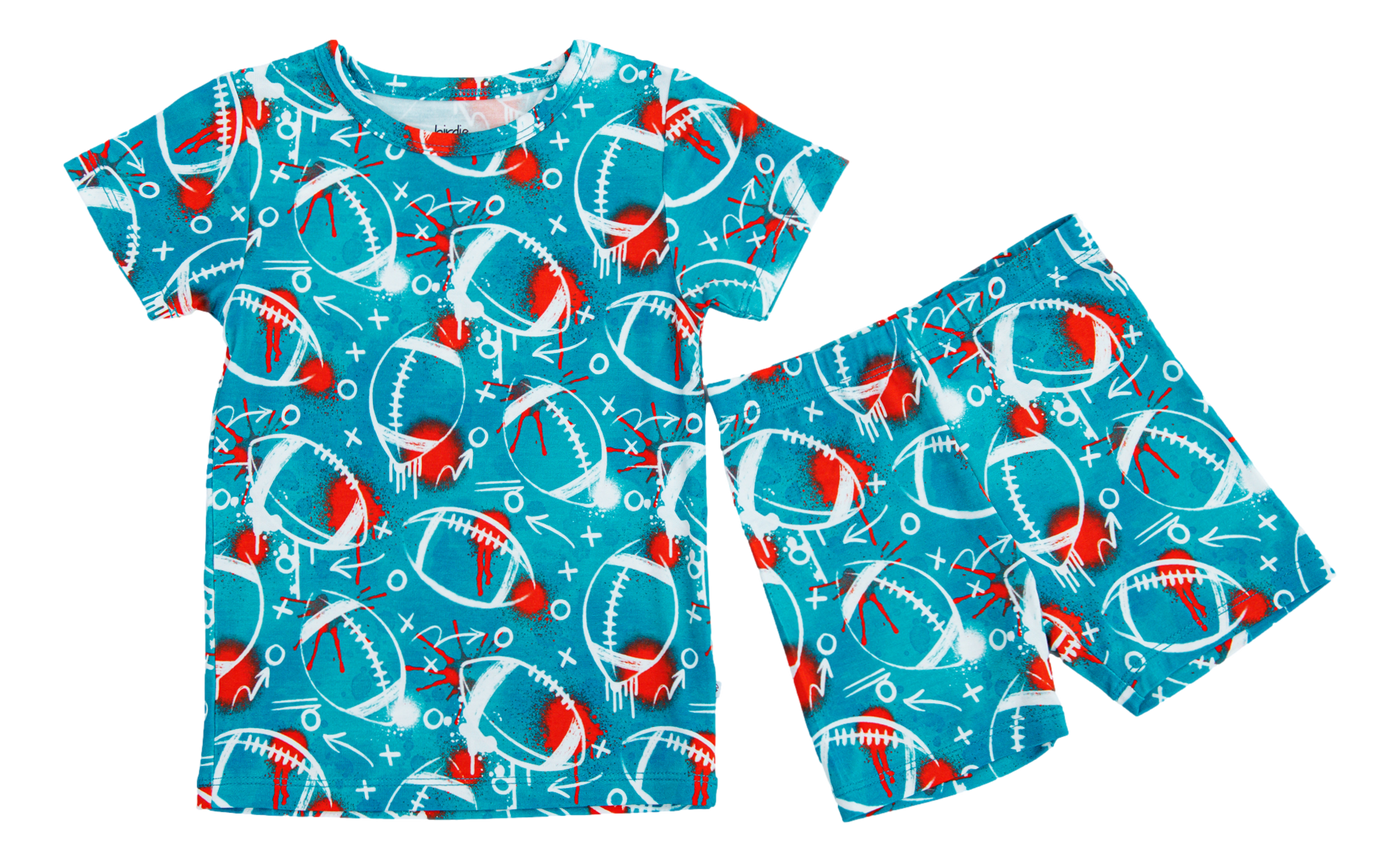 graffiti football 2-piece pajamas: AQUA AND ORANGE