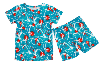 graffiti football 2-piece pajamas: AQUA AND ORANGE