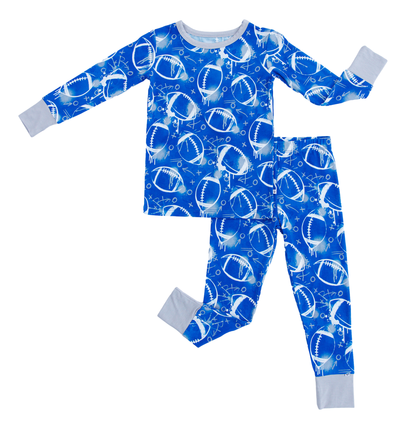 graffiti football 2-piece pajamas: BLUE AND GREY/SILVER